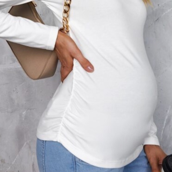 Women’s SHEIN White Long Sleeve Maternity Ruched Top Size L - Picture 5 of 7